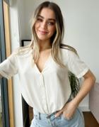 Pieces Button Through Blouse In White