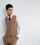Heart & Dagger Slim Stretch Vest In Herringbone Tweed - Tan