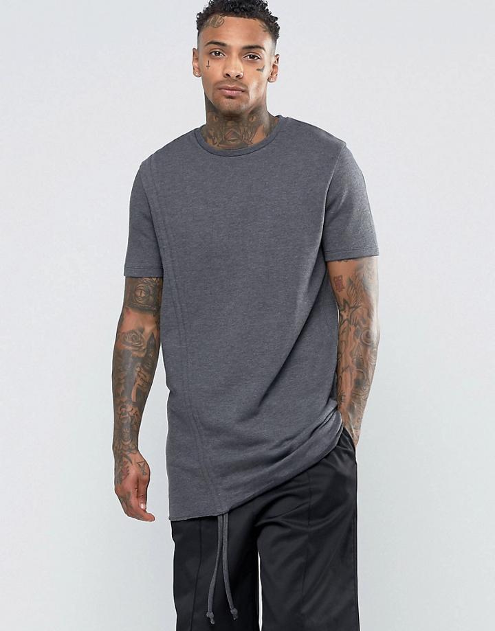 Asos Super Longline T-shirt With Side Ruching In Heavyweight Jersey - Charcoal