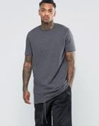 Asos Super Longline T-shirt With Side Ruching In Heavyweight Jersey - Charcoal
