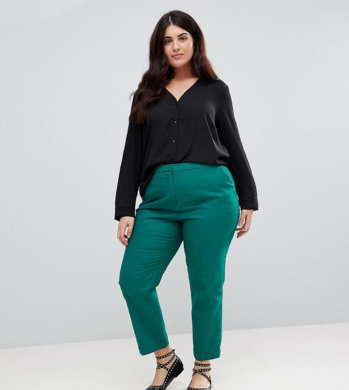Asos Curve Tailored Linen Cigarette Pants - Green
