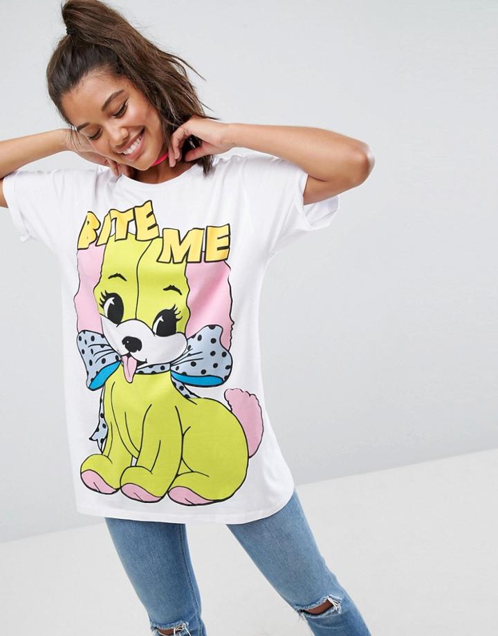 Asos T-shirt In Super Oversized Fit With Naughty Puppy Print - White