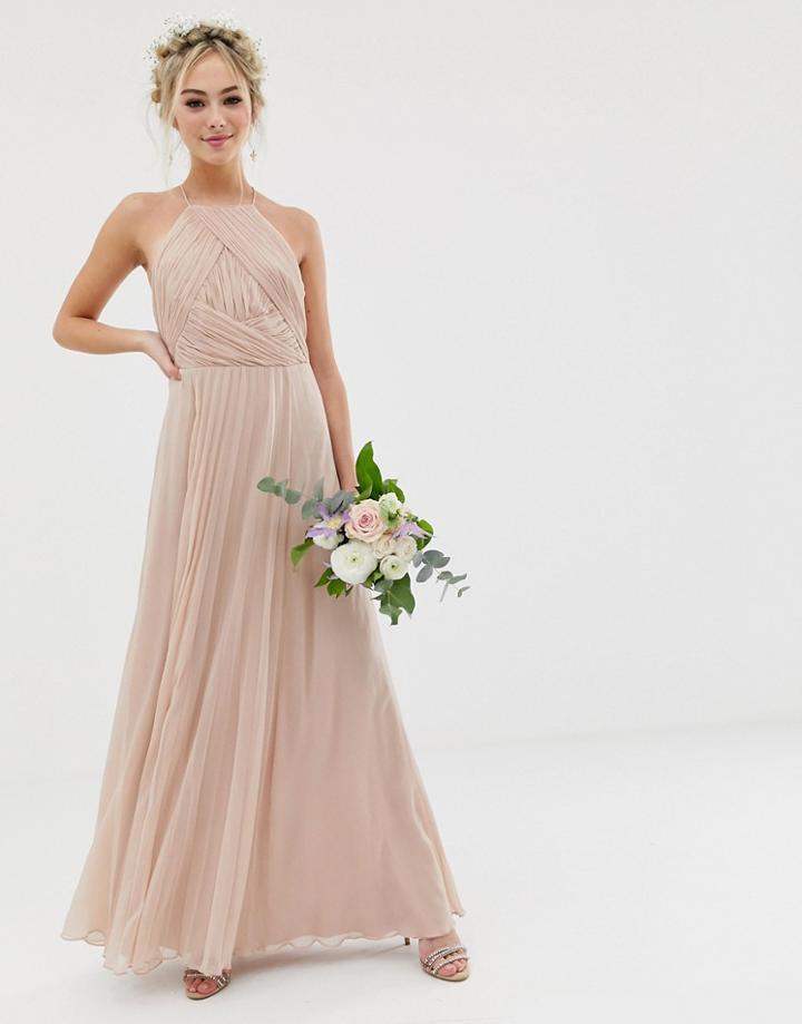 Asos Design Bridesmaid Pinny Maxi Dress With Ruched Bodice-pink