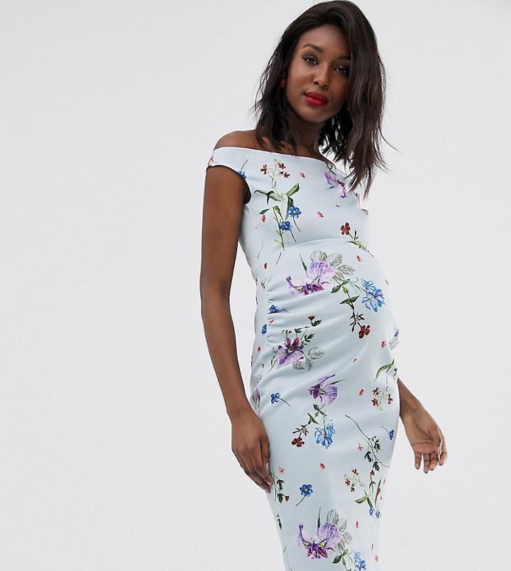 True Violet Maternity Floral Off The Shoulder Midi Dress - Multi