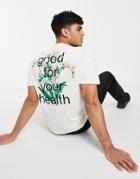 Asos Actual Relaxed T-shirt In Ecru With Floral Logo Front And Back Print-neutral