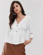 Vila Button Through Waist Detail Blouse In Cream