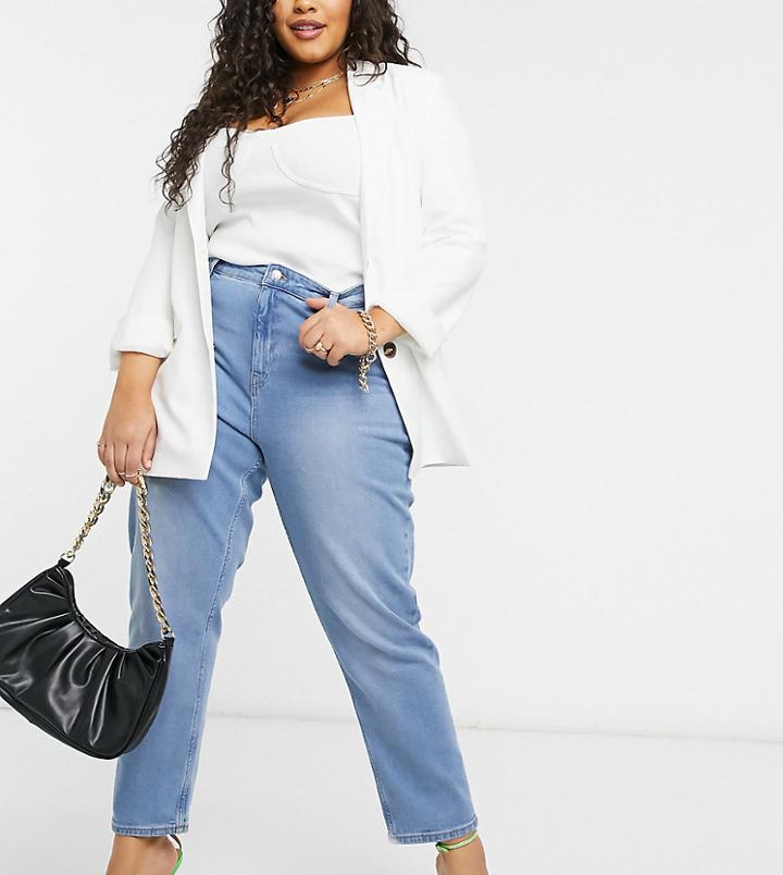 Vero Moda Curve Joana Ankle Length Mom Jeans In Light Blue