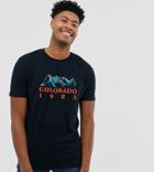 Asos Design Tall Relaxed Fit T-shirt With Colorado Print And Roll Sleeves - Navy