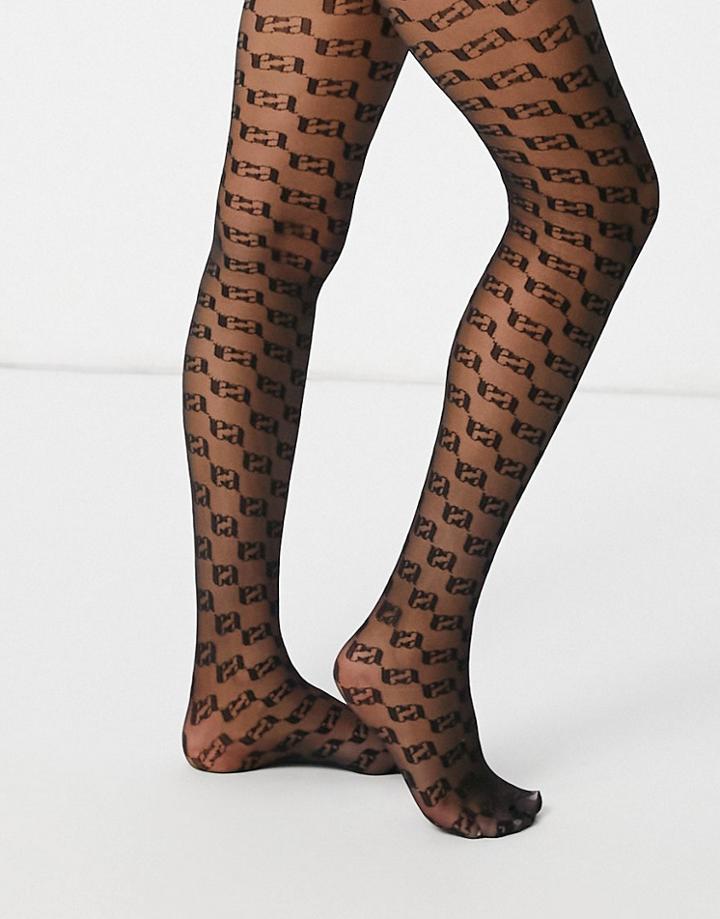 Asos Design A Monogram Tights In Black