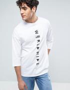Asos Oversized 3/4 Sleeve T-shirt With Worldwide Print - White