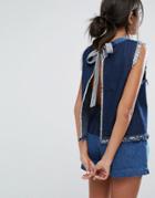 J.o.a Open Back Denim Top With Raw Hems Co-ord - Navy