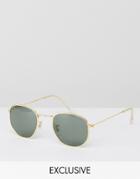 Reclaimed Vintage Round Sunglasses In Gold - Gold