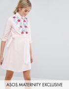 Asos Maternity Shirt Dress With Embroidery - Pink