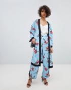 Neon Rose Wide Leg Pants In Floral Two-piece - Blue