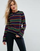 Asos Sweater With Rainbow Stripe And Fluted Sleeve - Multi