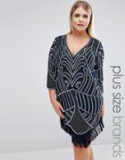 Lovedrobe Luxe Embellished Shift Dress With Tassels - Navy