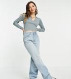 Collusion Ribbed Polo Sweater In Icy Blue - Part Of A Set-blues