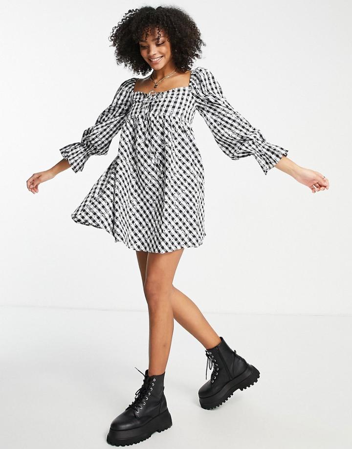 The Frolic Floral Gingham Mini Swing Dress In Multi
