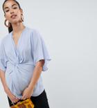 Asos Design Maternity Twist Front Kimono Sleeve Top - Blue
