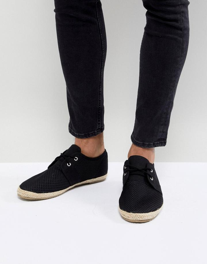 Brave Soul Lace Up Espadrilles In Black Mesh - Black