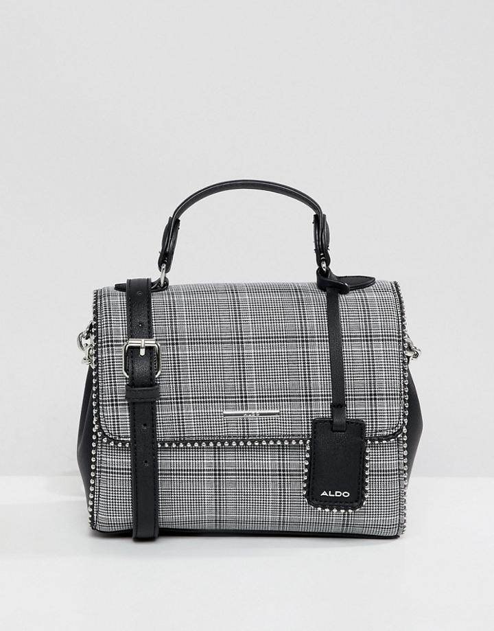 Aldo Cading Gray Plaid Mini Tote Bag With Studding Detail - Gray