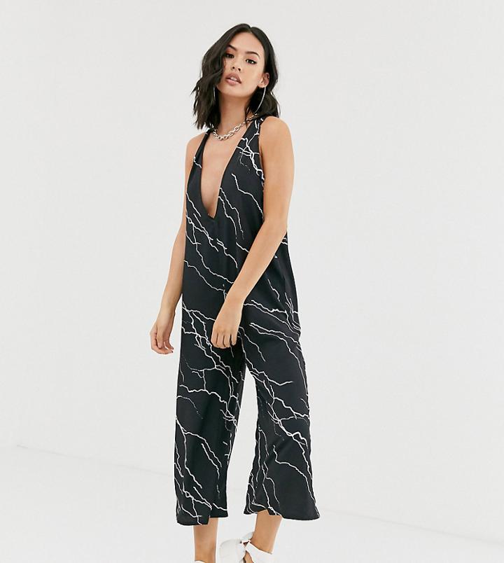 Another Reason Relaxed Wide Leg Jumpsuit In Lightening Print - Multi