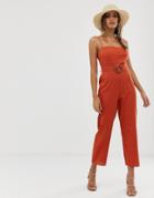 Asos Design Strappy Pinny Belted Jumpsuit-orange