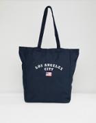 Pull & Bear La Canvas Tote In Navy - Navy