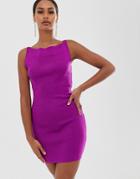 Asos Design Mini Dress In Structured Knit With Open Back Detail - Purple