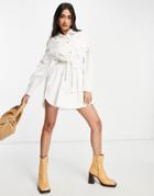 Asos Design Soft Denim Oversized Belted Shirt Dress In White