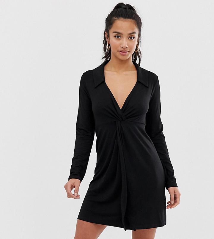 Asos Design Petite Twist Front Shirt Dress-black