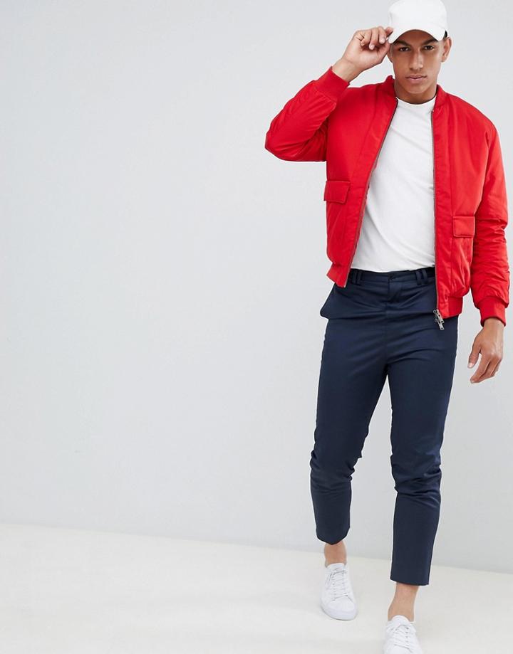 Selected Homme Oversized Bomber Jacket-red