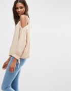 Asos Soft Twill Cold Shoulder Top - Tan
