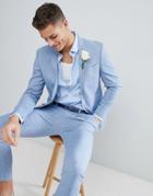 River Island Wedding Linen Suit Jacket In Light Blue - Blue