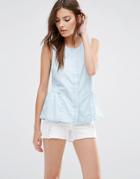 Vila Chambray Frill Hem Top - Light Blue Denim