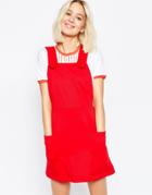 Asos Ponte Pinafore Dress With Stitch Detail - Black