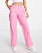 Asos Design 00's Low Rise Cargo Pants In Pink