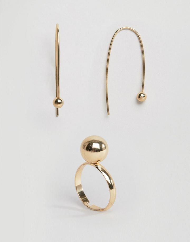 Pieces Gold Plated Flora Fine Multipack Ring & Earrings - Gold