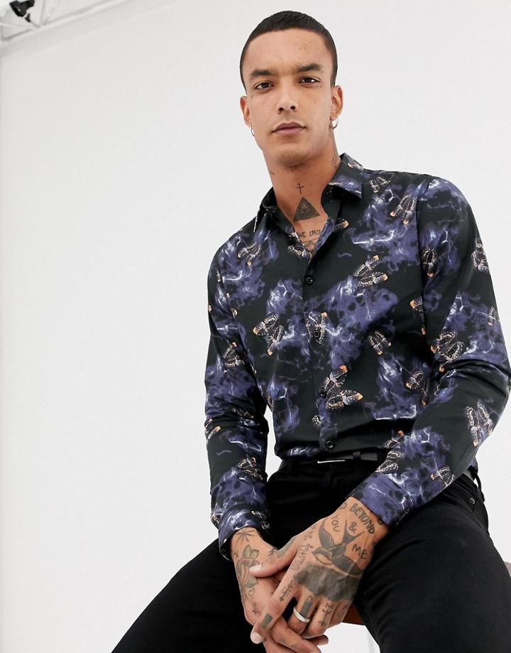 Devils Advocate Slim Fit Double Snake Print Shirt-black