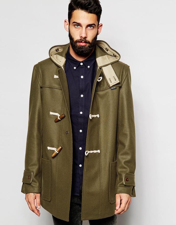 Gloverall Duffle Coat In Melton Wool - Green
