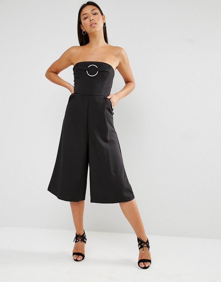 Lavish Alice Bandeau Metal Ring Detail Culotte Jumpsuit - Black