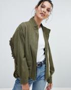 Vila Ruffle Sleeve Lightweight Parka - Green