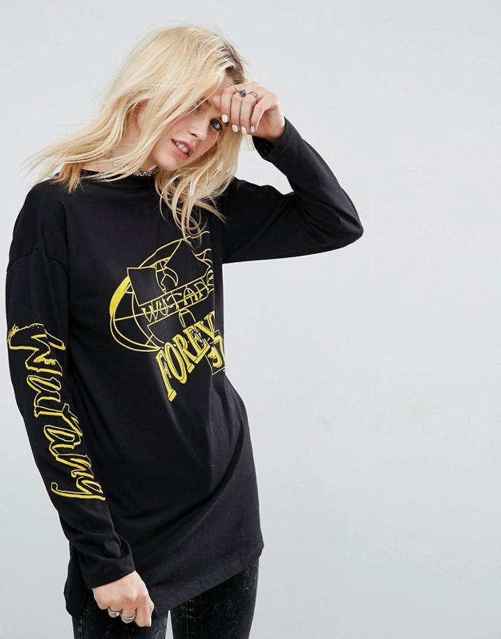Asos Top With Wu Tang Print And Super Long Sleeve - Black