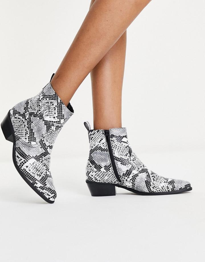 Glamorous Mid Heel Ankle Boots In Mono Snake Print-multi