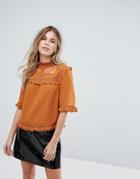 New Look Lace Frill Blouse - Orange