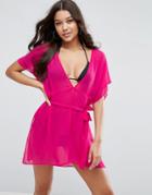 Asos Mini Chiffon Beach Cover Up With Self Belt - Pink