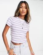 Asos Design Shrunken T-shirt In Lilac Stripe-purple