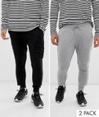 Asos Design Super Skinny Sweatpants 2 Pack Black/gray Marl - Multi