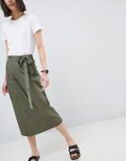 Asos Design Tailored Military Pocket Detail Pencil Skirt - Green