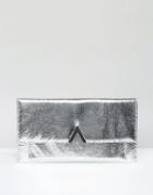 Asos Metallic Clutch Bag With Metal Bar - Silver